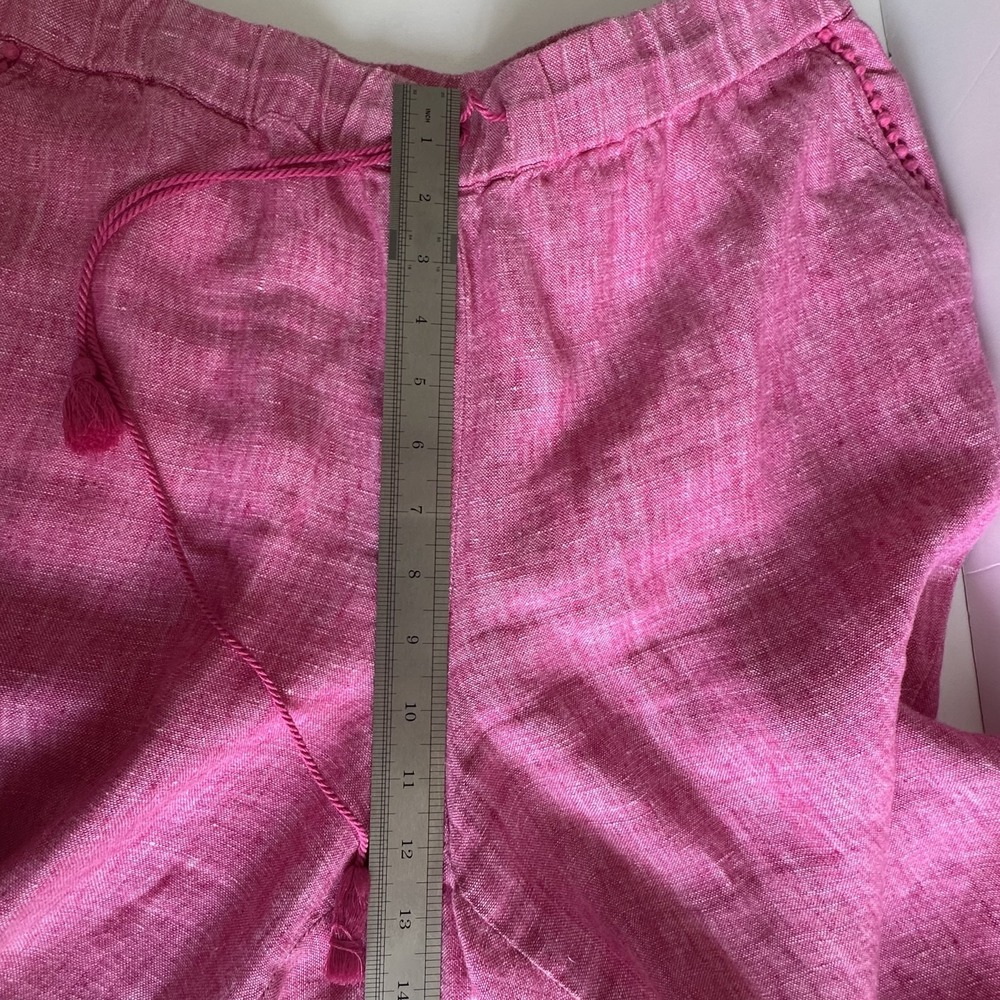 Talbots Coastal Resort Granny 100% Linen Pink Cropped Pants Sz. 12 Pom Pom Trim‎ - Picture 10 of 13